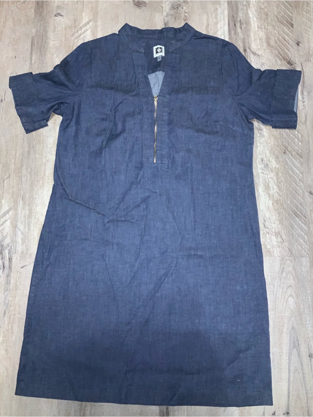 (Bin 28) Anne Klein, Navy Short-Sleeve Half-Zip Casual shirt dress, Size 8